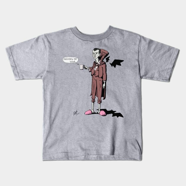 Dracula in Fluffy Slippers Kids T-Shirt by Witches Get Stitches